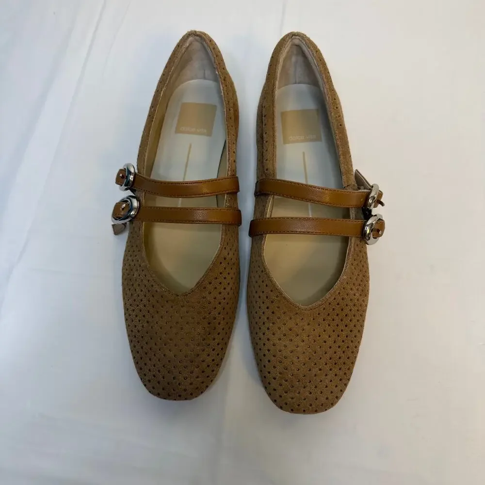 Dolce Vita Aretha Mary Jane Flats Tan Suede Sz 6